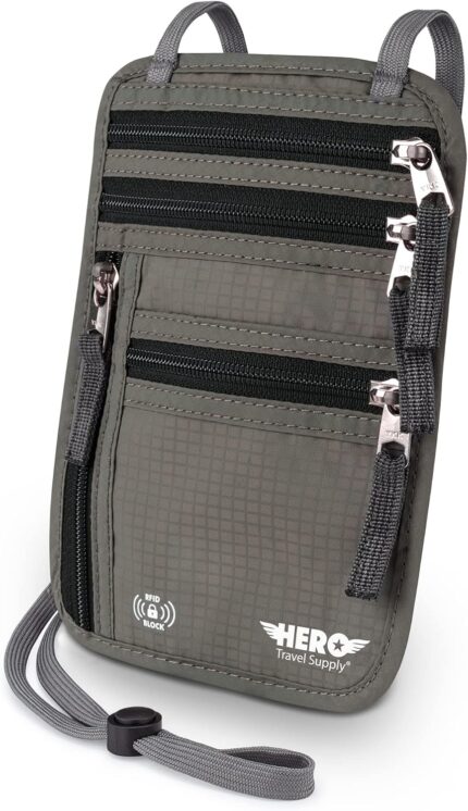 HERO Neck Wallet, RFID Blocking Passport Holder, Easy to Conceal Travel Pouch